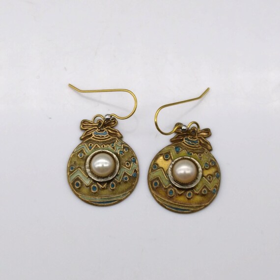 Vintage Brass Ornament Dangle Earrings, Ornate Go… - image 2