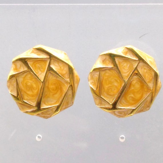 Abstract Octagonal Monet Earrings, Gold Tone Stud… - image 2