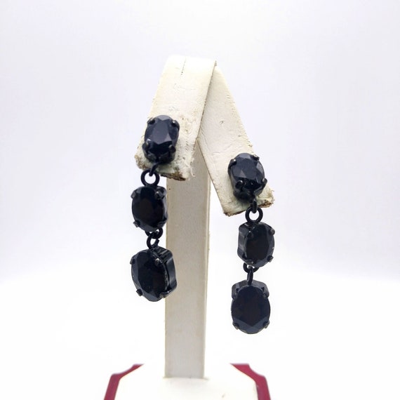 Basic Black Triple Drop Earrings, French Jet Vinta