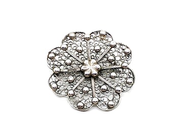 ヴィンテージ＊ブローチ　フィリグリー②　フラワー　シルバー　アンティーク ヴィンテージ シルバー フィリグリー フラワー＆リーフ ブローチ
