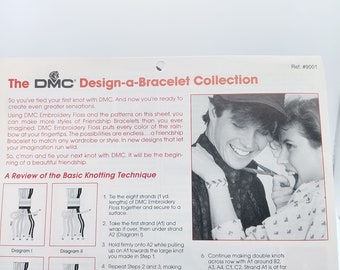 Vintage DMC Craft Pattern, Design a Friendship Bracelet Collection with Embroidery Floss 1990s