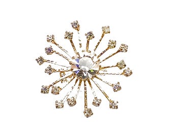 スターバースト ラインストーン ブローチピン ブロンズトーン マルチ