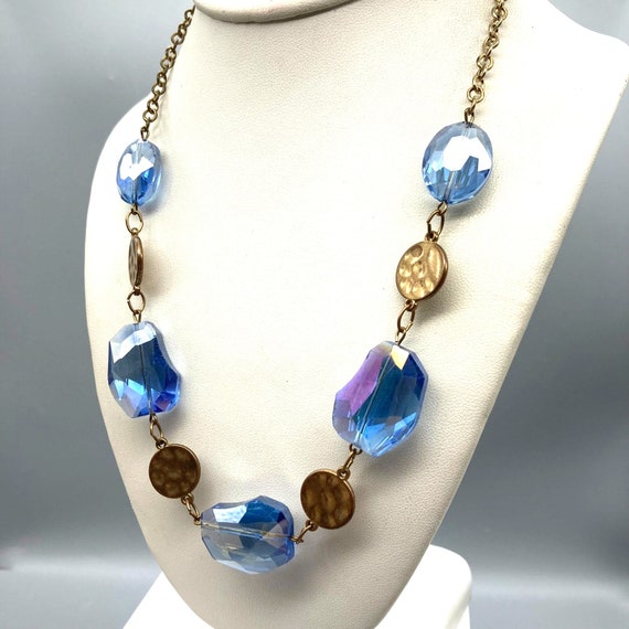 Vintage Sparkling Blue Crystal Necklace with Gold… - image 3