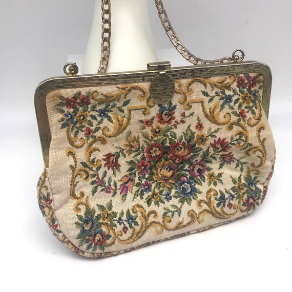 Vintage West Germany Tapestry Evening Bag, Gold T… - image 1