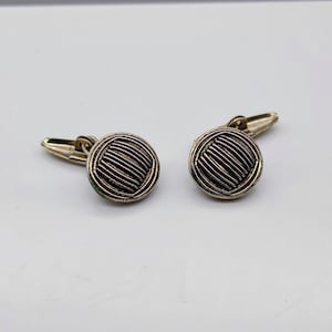 Vintage Striped Button Cuff Links, Dapper Silver Tone Brutalist, Gift for Him, Elegant Occasion Accessories