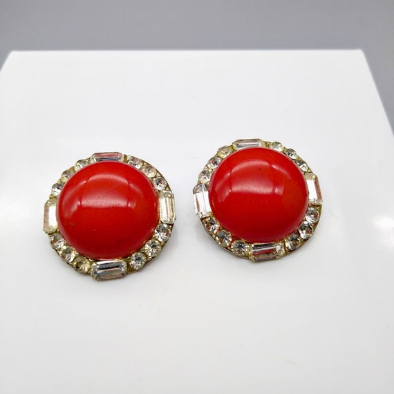 Vintage Crystal Halo Button Earrings, Bright Cher… - image 2