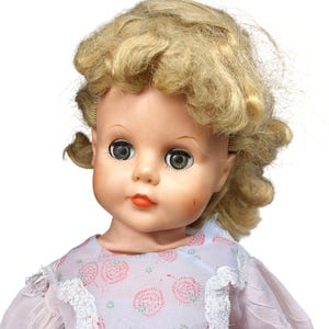 Vintage Magic Skin Latex Cryer Doll With Sleeping Eyes & Pink Lace Dress 22 Inch Collectible