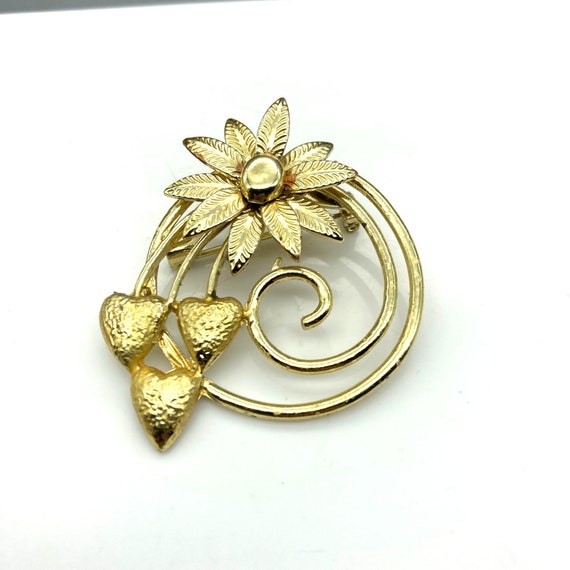 Vintage Hearts and Flowers Brooch, Gold Tone MCM … - image 1