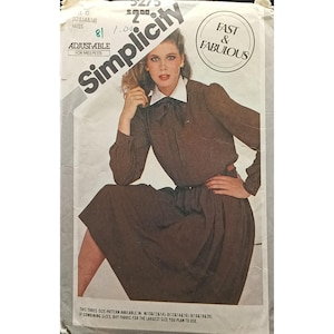 UNCUT Vintage Simplicity 5275 Sewing Pattern for Misses Pullover Dress with Collar Bow & Long Sleeves Size O 12 14 16