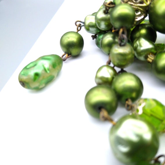 Vintage Green Faux Pearl Necklace with Tassel Pen… - image 7