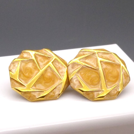 Abstract Octagonal Monet Earrings, Gold Tone Stud… - image 1