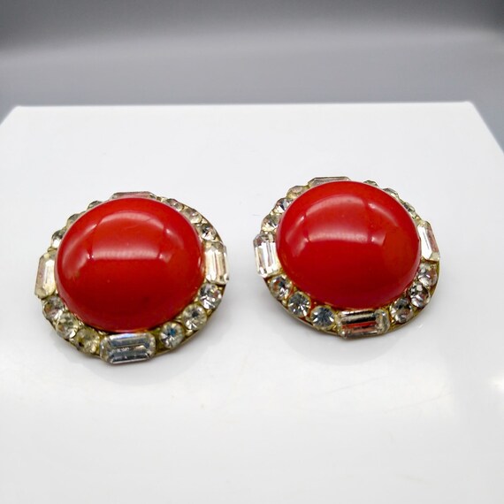 Vintage Crystal Halo Button Earrings, Bright Cher… - image 4