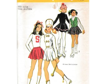 Patrón de costura vintage Simplicity 5111, disfraz de animadora majorette y patinaje para adolescentes de 1972, talla 13 14