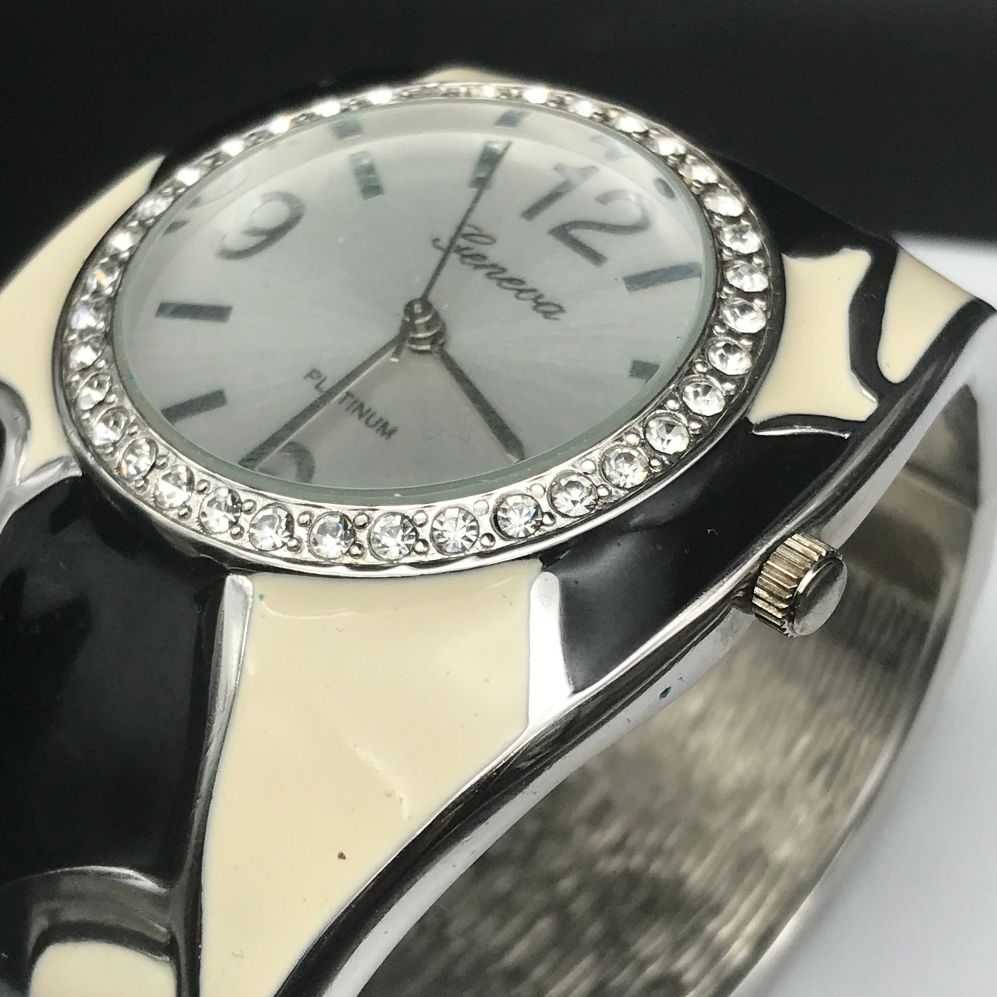 Vintage Geneva Platinum Watch 6964 Cow Cuff Bracelet Clear  display picture 1