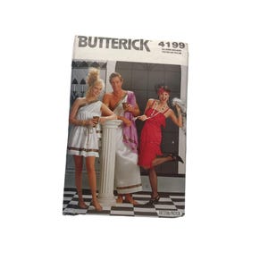 UNCUT Vintage Sewing PATTERN Butterick 4199, Misses and Mens Halloween Costumes 1989 Greek Toga Flapper Gatsby, All Sizes