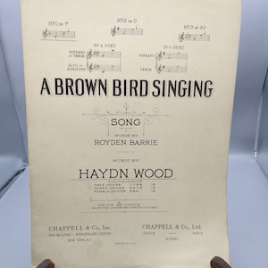 Vintage Sheet Music, A Brown Bird Singing by Barrie and Wood, Chappell 1922