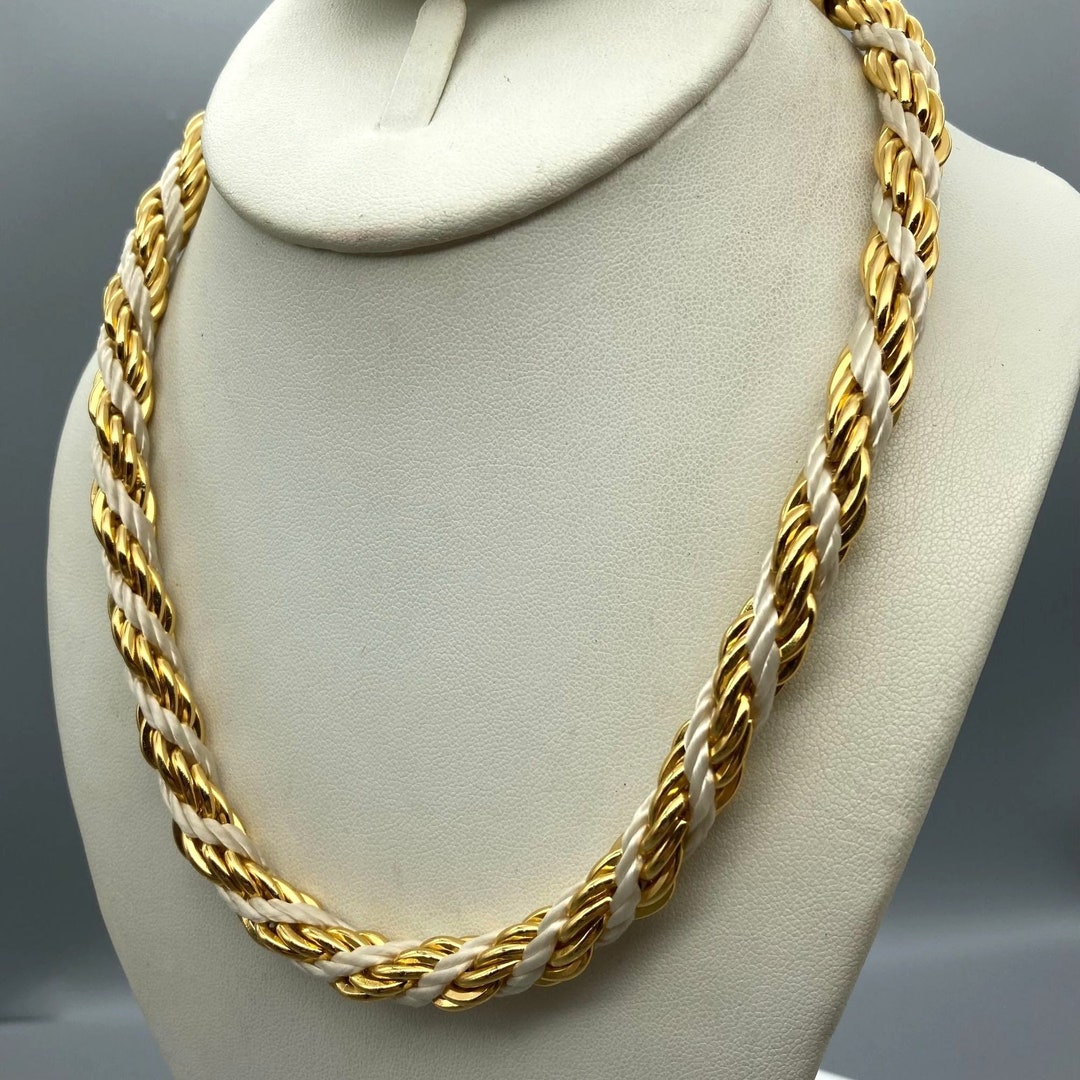Chunky Double Strand Rope Necklace Twisted Gold and White Etsy