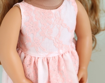 Handmade Doll Dress, Lace Doll Dress, Handmade Doll Clothes, 18" Doll Clothes, Summer Doll Clothing, American Made, Formal Doll Dress, Pink