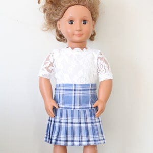 Doll Lace Blouse, Doll Blouse, Doll Outfits, 18&quot; Doll Clothing, Blouse and Skirt Outfit, Lace Doll Top, Pleated Doll Skirt, White Lace Top
