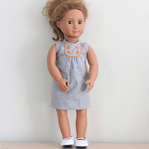 Gray Doll Dress, Doll Dress, Handmade Doll Dress, 18&quot; Doll Summer Dress, Grey & Orange Doll Dress, Orange Button Doll Dress, Orange Buttons