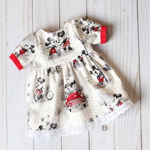 Handmade Doll Dress, Mickey Mouse Doll Dress, Handmade Doll Clothes, 18&quot; Doll Clothes, Disney Doll Clothing, American Made, Disney Dress