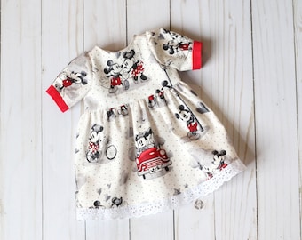 Vestido de muñeca hecho a mano, Vestido de muñeca de Mickey Mouse, Ropa de muñeca hecha a mano, Ropa de muñeca de 18 pulg., Ropa de muñeca de Disney, Hecho en Estados Unidos, Vestido de Disney