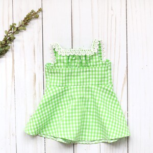 Green Gingham Doll Dress, Gingham Doll Sundress, Handmade Doll Clothes, 18" Doll Dress, Green Doll Dress, Green Gingham Doll Sundress,