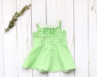 Green Gingham Doll Dress, Gingham Doll Sundress, Handmade Doll Clothes, 18" Doll Dress, Green Doll Dress, Green Gingham Doll Sundress,
