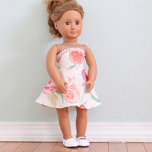 Floral Doll Dress, Sleevelvess Doll Dress, Handgemaakte Doll Dress, 18&quot; Doll Summer Dress, Doll Sundress, Roze Doll Dress, 18&quot; Doll Dress, Kant