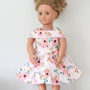 Floral Doll Dress, Pink Doll Dress, Handmade Doll Clothes, 18&quot; Doll Floral Dress, Spring Doll Dress, Off-shoulder Doll Dress, Florals,