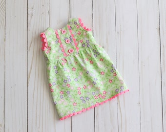 Handmade Doll Dress, Green Floral Doll Dress, Handmade Doll Clothes, 18" Doll Dress, Green Summer Dress, American Made, Floral Doll Dress