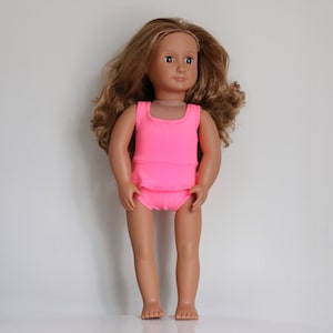 Handmade Doll Swimsuit, Pink Doll Bathingsuit, Handmade Doll Clothes, 18&quot; Doll Clothing, Pink One-piece Swimwear, American Made, Doll Swim
