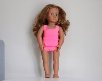 Maillot de bain fait main pour poupée, Maillot de bain rose pour poupée, Vêtements pour poupée faits main, Vêtements pour poupée 18 pouces, Maillots de bain une pièce roses, Fabrication américaine, Poupée de bain
