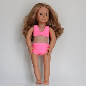 Handmade Doll Swimsuit, Pink Doll Bathingsuit, Handmade Doll Clothes, 18&quot; Doll Clothing, Pink Swim Seperates, American Made, Doll Swimwear