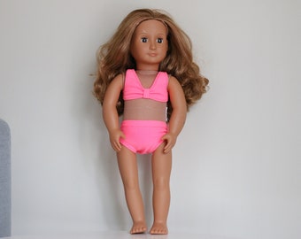 Maillot de bain fait main pour poupée, Maillot de bain rose pour poupée, Vêtements pour poupée faits main, Vêtements pour poupée 18 pouces, Maillots de bain roses séparés, Fabrication américaine, Maillots de bain pour poupée