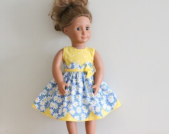 Vestido de muñeca floral, Vestido de muñeca de verano, Ropa de muñeca hecha a mano, Vestido a rayas de muñeca de 18 pulg., Vestido de muñeca festoneado, Vestido de muñeca de 18 pulg., Vestido con lazo de flores