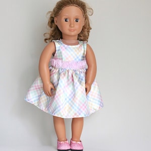 Pastel Doll Dress, Doll Dress, Easter Doll Dress, 18" Doll Dress, Summer Doll Dress, American Made, Pink Doll Dress, Plaid Doll Dress
