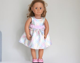 Pastel Doll Dress, Doll Dress, Easter Doll Dress, 18" Doll Dress, Summer Doll Dress, American Made, Pink Doll Dress, Plaid Doll Dress