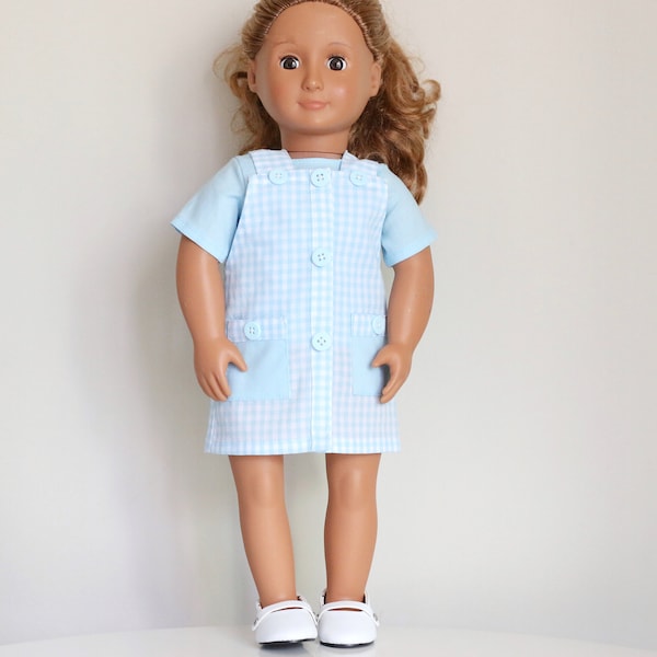 Blue Gingham Doll Dress, Gingham Doll Dress, Handmade Doll Clothes,18" Doll Dress Outfit,Light Blue Doll Dress, Gingham Doll Button-up Dress