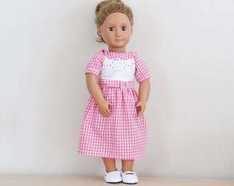 Rosa Puppe Kleid, Gingham Puppenkleid, handgemachte Puppenkleid, 18" Puppe Sommerkleid, rosa Gingham Puppe Kleid, Öse Puppe Kleid, Öse, Schnalle