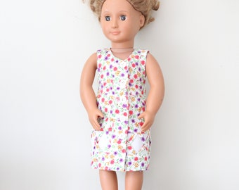 Floral Doll Dress, Handmade Doll Dress, 18" Doll Dress, Summer Doll Dress, Doll Dress, Flower Doll Dress, Florals, Cut Out Dress, Buttons