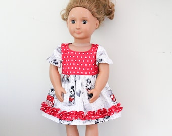 Disney Doll Dress, Micky Mouse Doll Dress, Handmade Doll Dress, 18" Doll Dress, Summer Doll Dress, Doll Dress, Micky Mouse, Pink Polka Dots