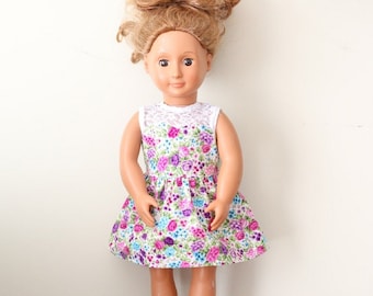 Floral Doll Dress, Doll Dress, Handmade Doll Clothes, 18" Doll Dress, Spring Doll Dress, Summer Doll Dress, Floral Print, Lace Doll Dress