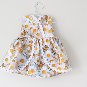 Daisy Doll Dress, Floral Doll Dress, Handmade Doll Clothes, 18&quot; Doll Dress, Yellow Daisy Dress, American Made, Daisy Flower Doll Dress
