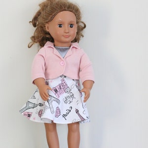 Doll Pink Blazer, Doll Pink Suit, Doll Jacket, 3 piece Doll Outfit, 18&quot; Doll Outfit, Doll Bottoms, Doll Paris Skirt, Doll Skirt, Doll Top