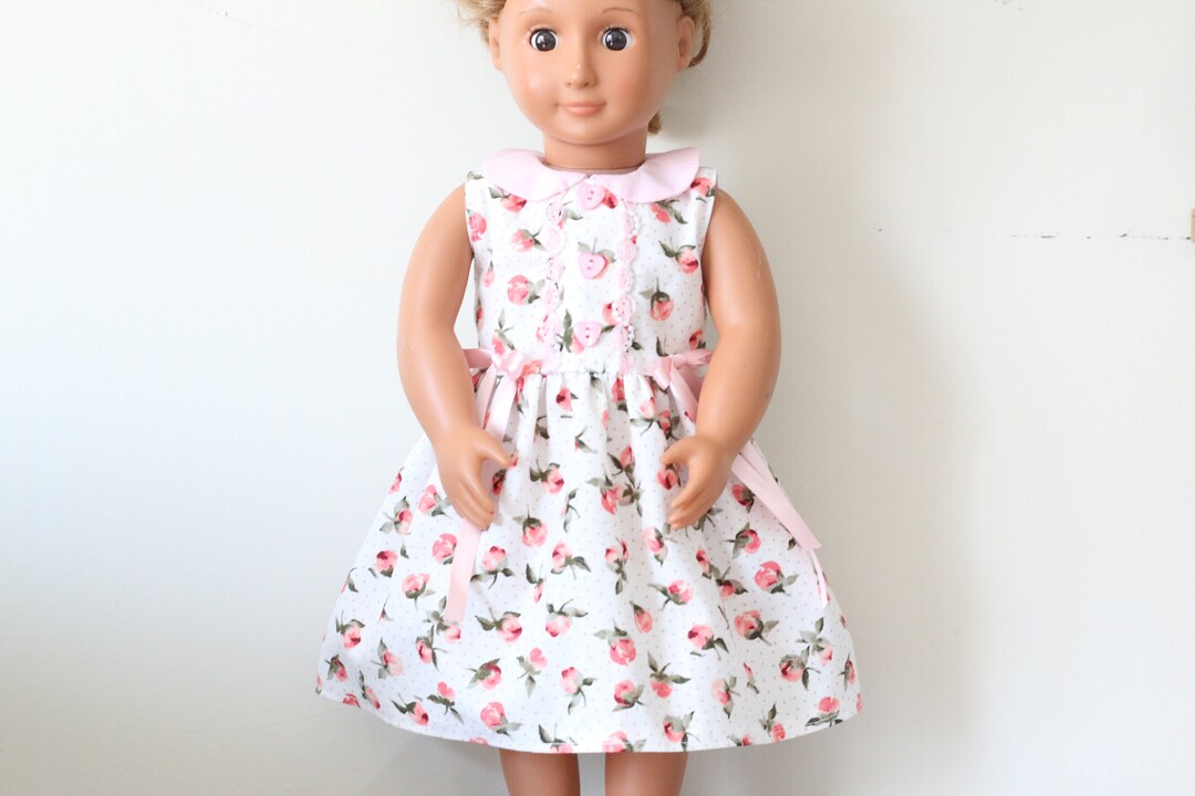 Floral Doll Dress, White Doll Dress, Handmade Doll Clothes, 18 Doll