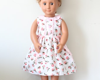 Floral Doll Dress, White Doll Dress, Handmade Doll Clothes, 18" Doll Dress, Doll Dress, Pink Doll Dress, Collared Dress, Buttons, Collar