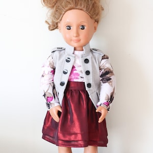 Doll Skirt, 18" Doll Skirt, Doll Top, Doll Outfit, 18" Doll Top, Maroon Doll Skirt, Doll Vest, Denim, Floral Doll Top, Denim Doll Vest, Vest
