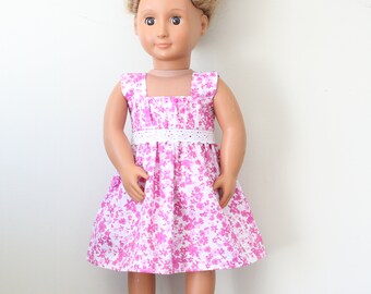 Pink Doll Dress, Floral Doll Dress, Handmade Doll Dress, 18" Doll Dress, Summer Doll Dress, Lace Doll Dress, Flower Doll Dress, Florals