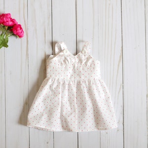 Handmade Doll Dress, White Doll Dress, Handmade Doll Clothes, 18" Doll Dress, Polka Dot Dress, American Made, Pink Polka Dot Doll Dress